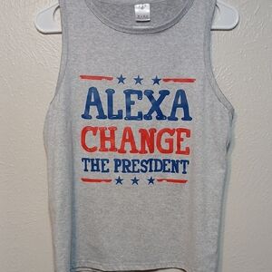 🧡Ladies Gray Tank Top with Red and Blue Print